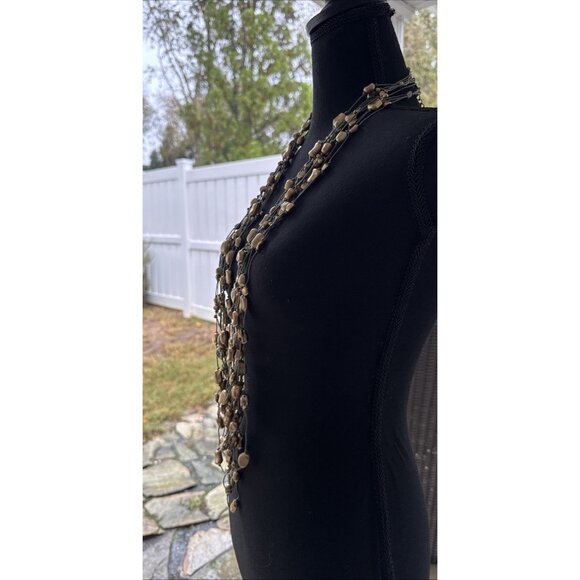 Chicos Olive Green Matte Gold Tone 23" Long Bead Statement Necklace NEW - Picture 4 of 13